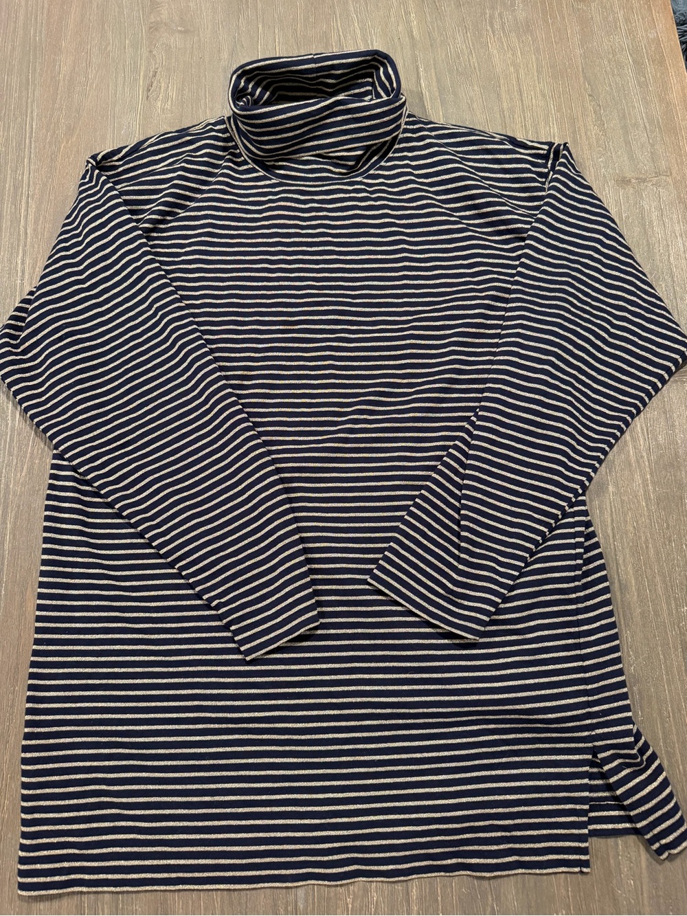 Jones New York Black and Gold Striped Turtleneck Long Sleeve Shirt